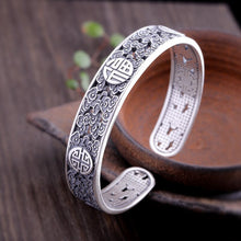 Load image into Gallery viewer, MetJakt Thai Silver S999 Bangles Unisex Open Double Happiness Bracelet
