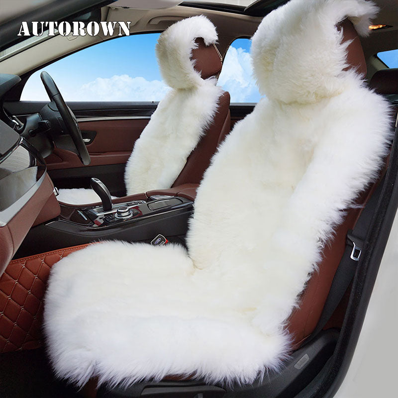 AUTOROWN Luxury Universal Car Seat Covers 100% Australian Sheepskin Autumn Winter Warm Fur Seat Cover Auto Interior Accessories