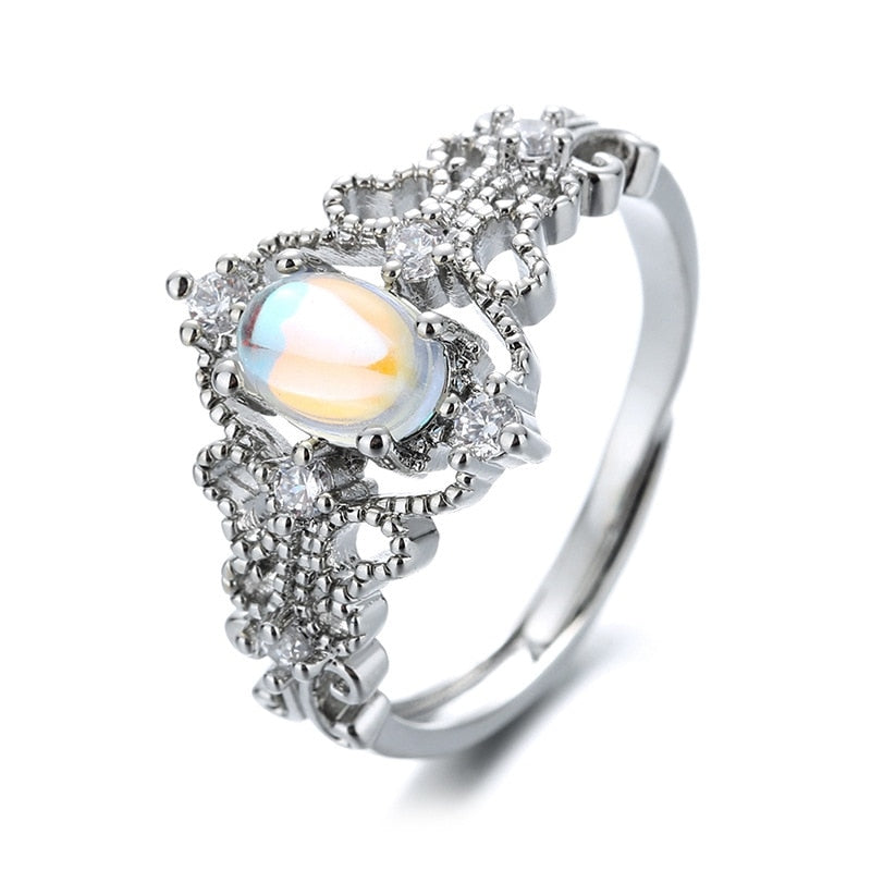 Round Natural Moonstone Ring Female Engagement Jewelry Finger