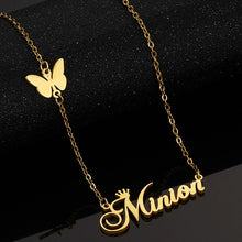 Load image into Gallery viewer, Personalized Customized Necklace Butterfly Pendant Stainless Steel Crown Chain Nameplate Necklaces Choker Jewelry for Women
