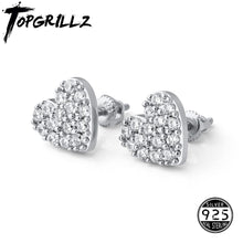 Load image into Gallery viewer, TOPGRILLZ 925 Silver Delicate Women Heart shape Ear Stud Iced Out Cubic Zirconia Earring Hip Hop Women Sterling Silver Jewelry
