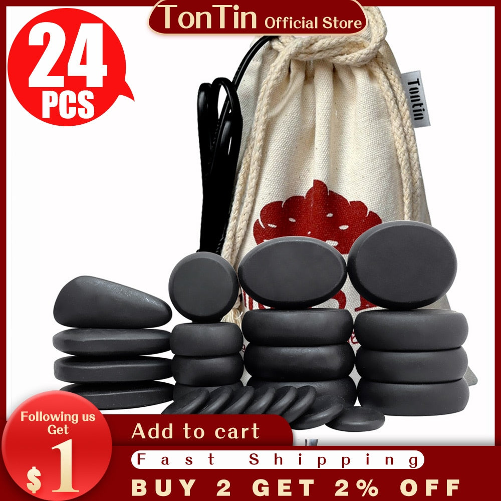 Tontin Hot stone Massage Body Basalt Stone set Beauty Salon SPA with Thick Canvas Heating bag healthcare back pain relieve