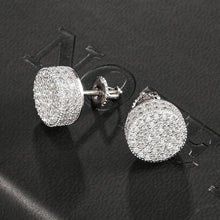 Load image into Gallery viewer, Hip HOP 1Pair Micro Full Paved Rhinestone Round Zircon CZ Stone Bling Iced Out Stud Earring Copper Earrings For Men Jewelry

