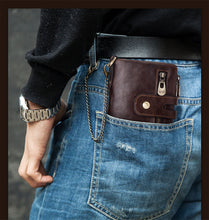 Load image into Gallery viewer, 2021 Fashion Men Wallet 100% Genuine Leather Coin Purse Small Mini Card Holder Chain PORTFOLIO Portomonee Male Walet Pocket
