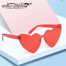Load image into Gallery viewer, WHO CUTIE 2019 Rimless Heart Shaped Sunglasses Women Cat Eye Frame Brand Design Candy Blue Frameless Sun Glasses Girls OM872
