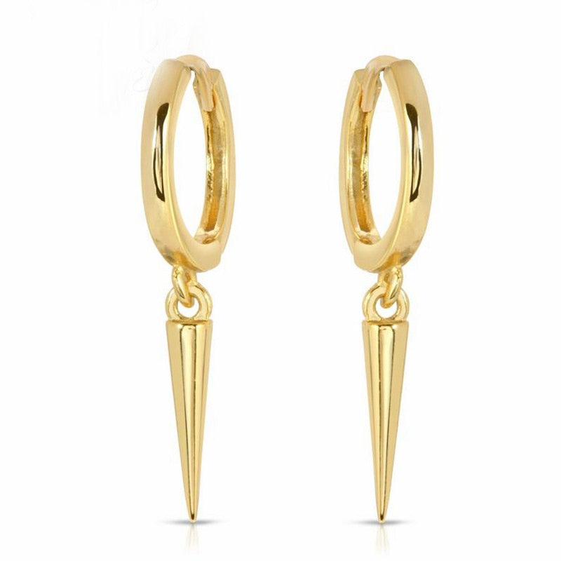 Huggie Hoop Earrings For Women Gold Plated Cone Dangle Chic Small Hoop Punk Earring Copper Hypoallergenic Gothic Dainty Jewelry