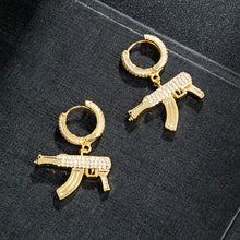 Load image into Gallery viewer, Hip Hop 1Pair Iced Zircon AK47 Gun Earring Gold Color Micro Paved AAA+ Bling CZ Stone Earrings For Men Jewelry
