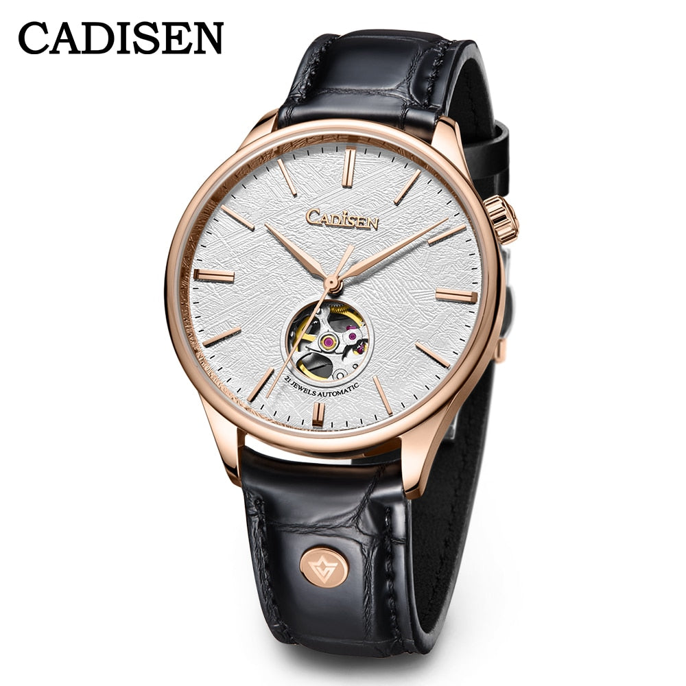 CADISEN Men Mechanical Wristwatches Meteorite Dial MIYOTA 82S0 Watch Italian Leather Sapphire Automatic Hollow out Watches Mens