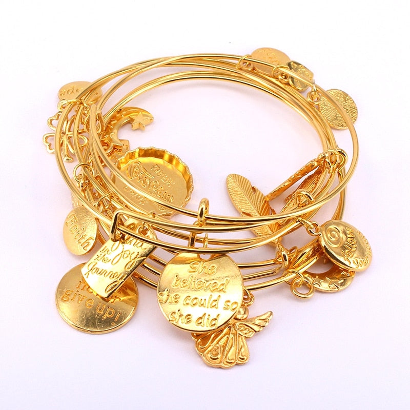 5pcs Gold Color Bangle Bracelet Set Adjustable Wire Cuff Bracelets for Women Fashion Jewelry Charm Bangles Gift C042