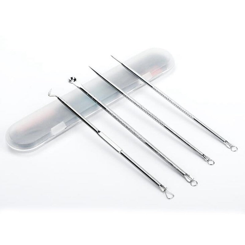 Stainless Steel Acne Removal Needles Pimple Blackhead Remover Tools Spoon Needles Facial Pore Cleaner Face Skin Care Tools 4pcs