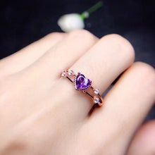 Load image into Gallery viewer, Double Layers Love Heart Ring Purple Zircon Cute Finger Band Slim Rose Gold Color Rhinestone Knuckle Ring Women Girls Jewelry

