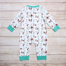 Load image into Gallery viewer, Autumn Clothes Boy White Long Sleeve Green Cuffs Wild Duck And Reeds Print Pattern Toddler Romper
