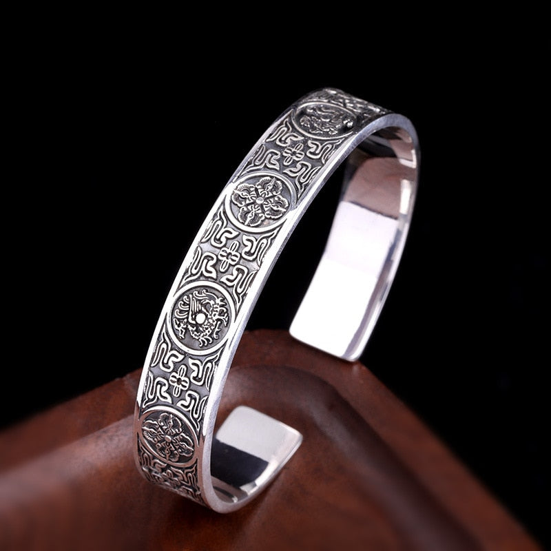 MetJakt S999 Sterling Silver Jewelry Thai Silver Unisex Four Animal Beast Bracelets Trend Jewelry Taoism