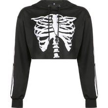 Load image into Gallery viewer, Wome‘s Skeleton Print Cropped Hoodies, Casual Long Sleeve Relaxed Fit Sweatshirts Spring autumn
