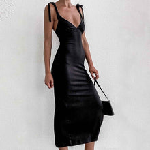 Load image into Gallery viewer, Fashion Bow Straps Sexy Summer Dress Women Backless Midi Dresses 2021 Black Elegant Sleeveless Split Women&#39;s Party Dress Robe

