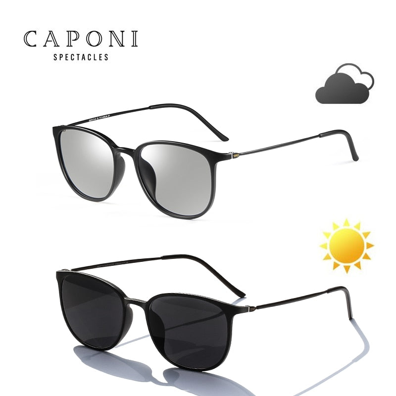 CAPONI Oval Men's Sunglasses Photochromic Polarized Sun Glasses For Men Protect UV Ray 2021 New Super Light Eye Glasses BS520