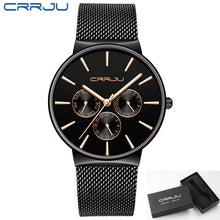 Load image into Gallery viewer, Men Watches CRRJU Top Brand Luxury Waterproof Watch for Male Slim Date WristWatch Mesh Strap Casual Quartz Clock reloj hombre

