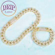 Load image into Gallery viewer, Gold Color Bracelet &amp; Necklace Set 20mm Baguette Cubic Zircon Men&#39;s Hip Hop Rock Jewelry
