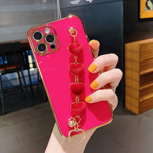 Load image into Gallery viewer, Plating Square Love Heart Chain Wrist Bracelet Phone Case For iPhone 12 11 Pro Max X XS XR 7 8 Plus Bumper Cover For iPhone 11

