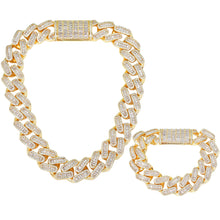 Load image into Gallery viewer, Gold Color Bracelet &amp; Necklace Set 20mm Baguette Cubic Zircon Men&#39;s Hip Hop Rock Jewelry
