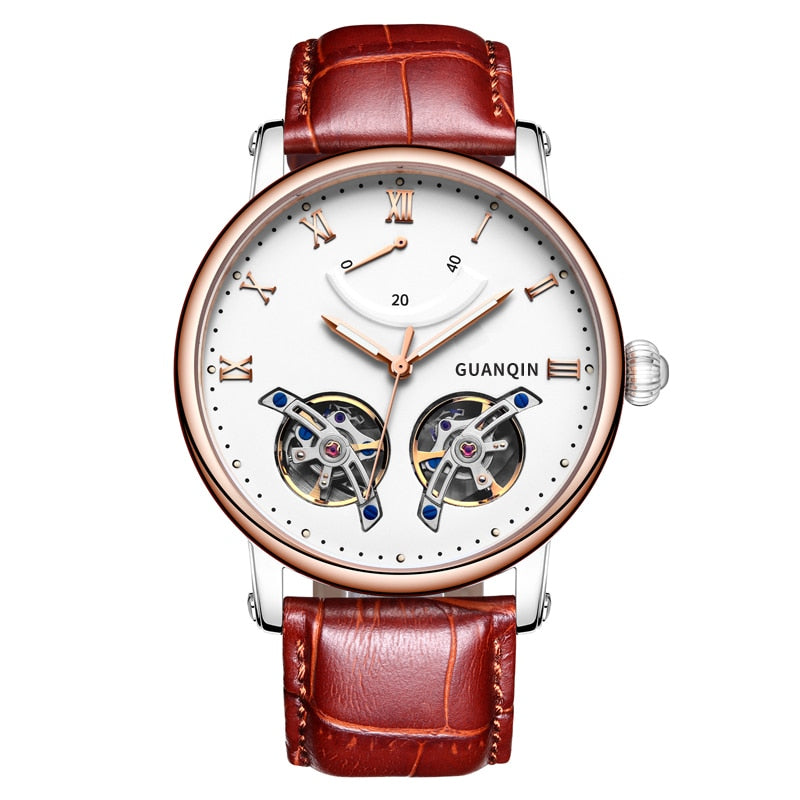 GUANQIN Luxury Brand Watches Waterproof Men Watch Casual Watch durable Leather Tourbillon Automatic Mechanical Wristwatch reloj