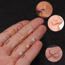 Load image into Gallery viewer, Zircon 0.8x8mm Nose Piercing Body Jewelry Part Nose Hoop Nostril Nose Ring Tiny Flower Helix Cartilage Tragus Ring Fem
