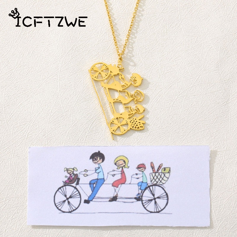 Customized Children'S Drawing Necklace Kid'S Art Child Artwork Personalized Custom Name Necklace Jewelry Christmas Gift For Kids
