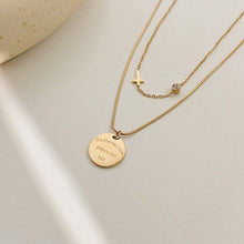 Load image into Gallery viewer, Minar Double Layered Letter Coin Pendant Necklace for Women Lady Gold Color Titanium Steel Cross Snake Chain Chokers Necklaces

