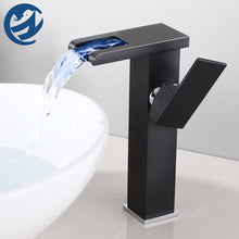 Load image into Gallery viewer, LED Waterfall Bathroom Basin Faucet, Single Handle Cold Hot Water Mixer Sink Tap RGB Color Change Powered by Water Flow
