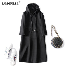 Load image into Gallery viewer, Dresses For Women 2021 New Korean Fashion Clothing Hooded Collar Casual Knee Length Stretch OL Autumn Elegant Dress For Womens
