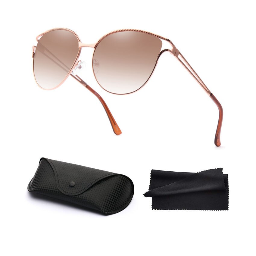Designer UV400 Cat Eyes Metal Sunglasses Sun Glasses Women Fashion 2020 Ladies Girls Woman Shades with Leather Case