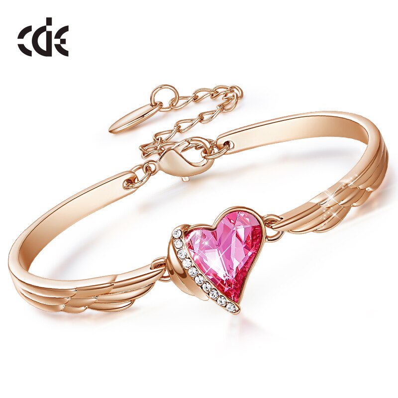CDE Noble Green Fashion Heart Crystal Charm Bangles Women Gold Color Copper Jewelry Bangle Bracelet Women Accesso