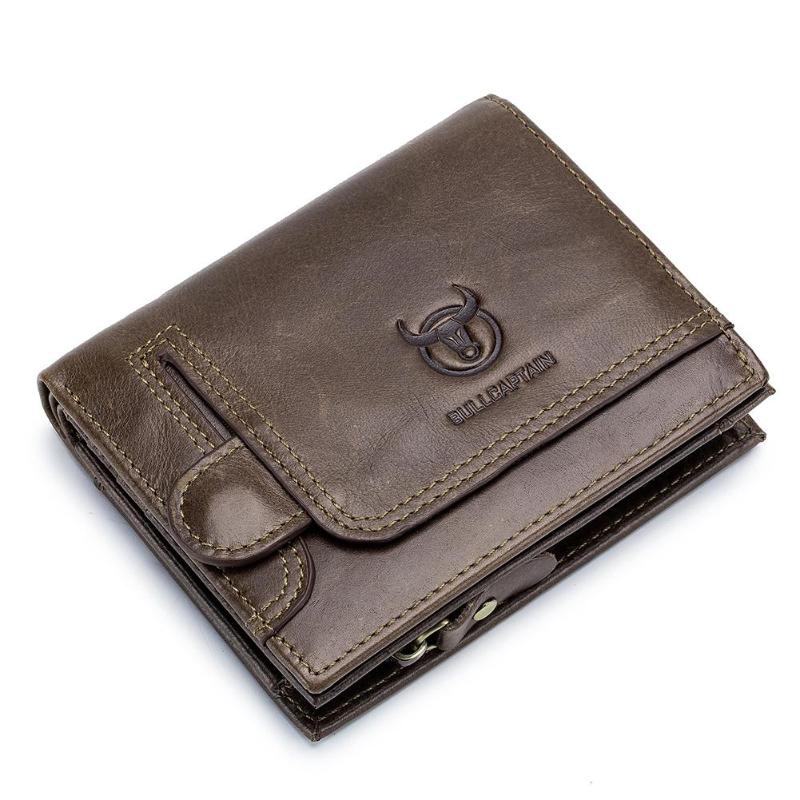 BULLCAPTAIN Vintage Leather Men Wallet Purse Short Slim Male Purses Money Bag Credit Card Holder Bags Billetera Hombre Carteria
