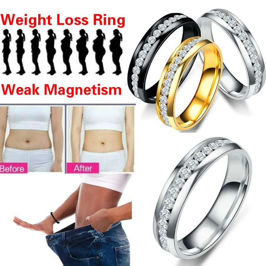 2020 Fashion Jewelry New Slimming Healthy Magnetic Therapy Healthcare Weight Loss Ring Crystal Stainless Steel Rings For Women
