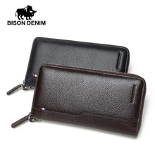 Load image into Gallery viewer, BISON DENIM fashion brand men wallets genuine leather large capacity men clutch purse credit card holder phone wallet
