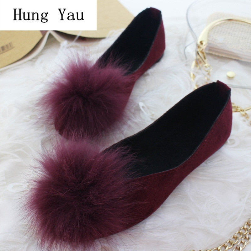 Big Size Women Flats Shallow Candy Color Shoes Woman Loafers Autumn Winter Fur Fashion Sweet Flat Casual Shoes Plus Size 35-42