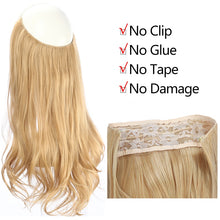 Load image into Gallery viewer, No Clip Wave Halo Hair Extensions Ombre Synthetic Natural Black Blonde Pink One Piece False Hairpiece Fish Line Fake Hair Piece
