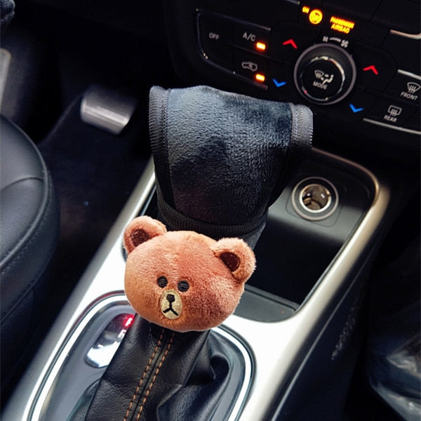 Cute Cartoon Bear Plush Car Sefety Seat Belt Cover Shoulder Pad Hand Brake Gear Shifter Cover Car Styling Interior Accessories