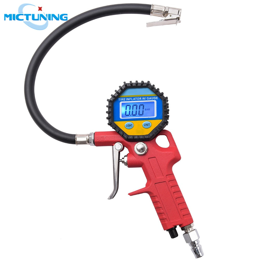 MICTUNING Vehicle Digital Tire Pressure Inflator Gauge LCD Backlit Screen with Lock-On Nozzle for RV Bike Motorcycle Accessories