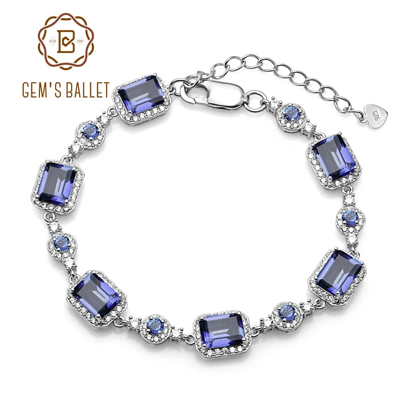 GEM'S BALLET Natural Iolite Blue Mystic Bracelet For Women Wedding Fine Jewelry 925 Sterling Silver Gemstone Bracelets & Bangles