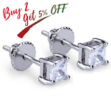 Load image into Gallery viewer, TOPGRILLZ Silver Color Plated Iced Out Micro Pave 4mm Square CZ Stone Lab D Stud Earrings With Screw Back Hip Hop Earring
