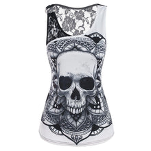 Load image into Gallery viewer, Gothic Casual Women T Shirts Skull Graphic Off Shoulder Two Piece Tee Sets Long Sleeve Sleeveless Spring Tops Female Clothes D30
