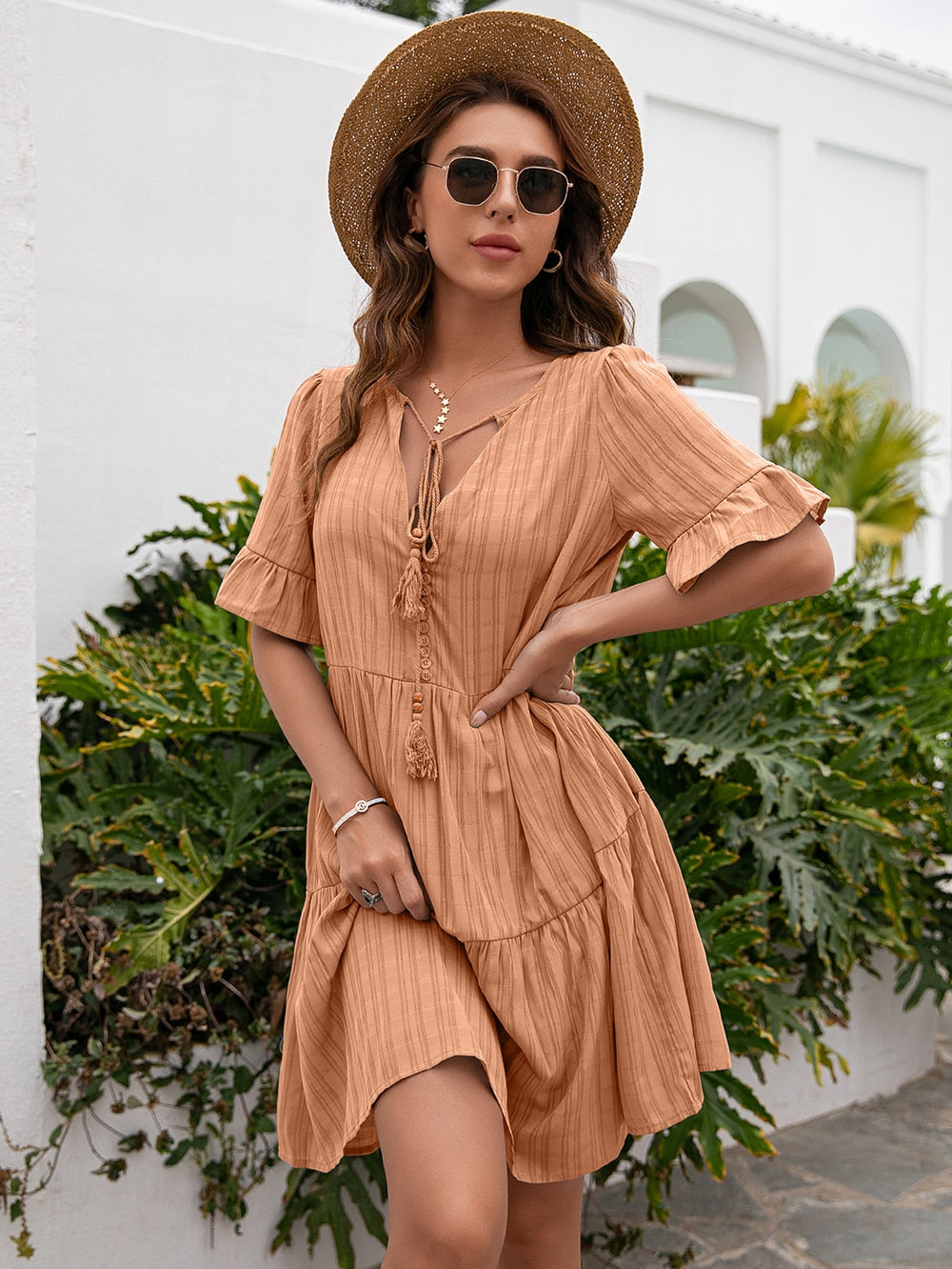 ATUENDO Summer Solid Green Silk Dress for Women Vintage Sexy Soft Ladies Maxi Dresses Boho Casual Fashion High Waist Girl's Robe