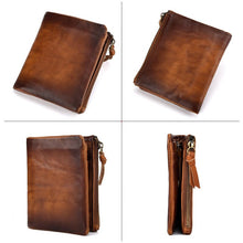 Load image into Gallery viewer, Fashion Leather Men&#39;s Wallets 2021 New Retro Cowhide Multifunction Zipper Purses Men Solid Color Coin Purses Short Male Wallet
