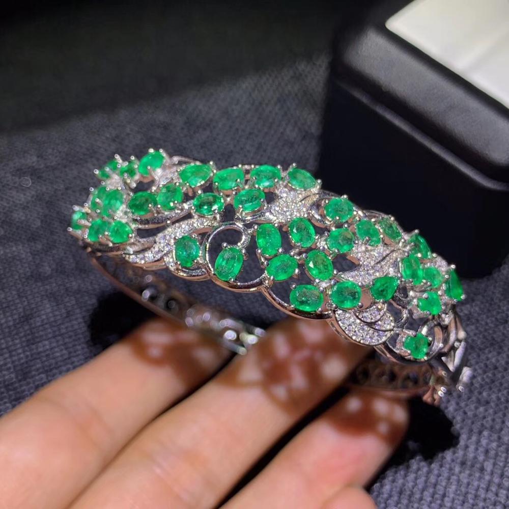 USPS Shipping 925 Sterling Silver Filigree Bangle Natural Green Emerald Gemstone, Charm Bracelet with Birthstone FJ1543