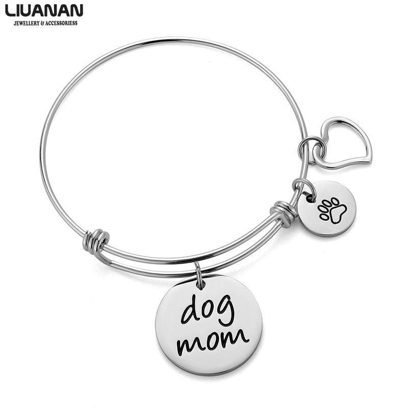 Dog Mom Jewelry Gift Bracelet for Dog Lover Charm Pet Bangle Bracelet Stainless Steel Pet Mom Mother's Day Gift Birthday Gift