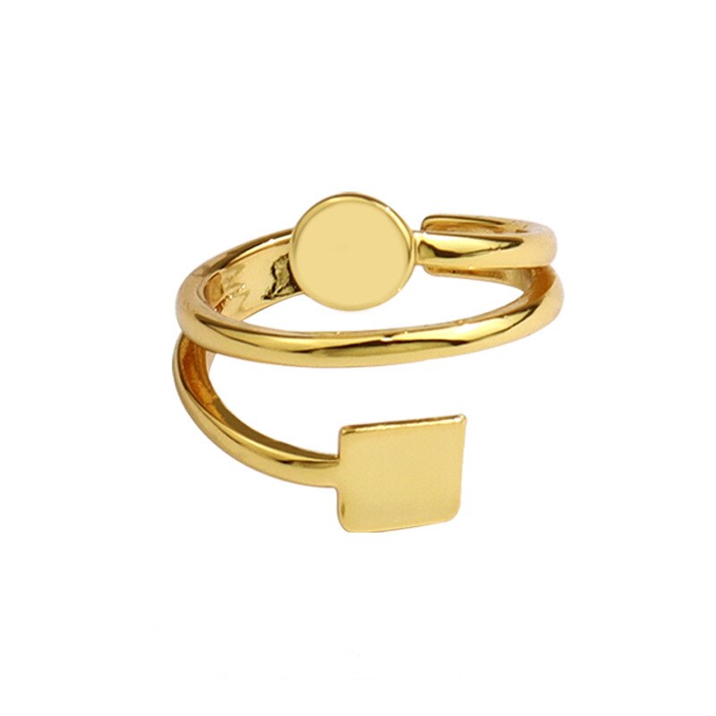 Aesthetic Round Square Couple Ring For Women Gold Aadjustable Geometric Finger Ring Vintage Jewelry Accessories Bague Femme 2021