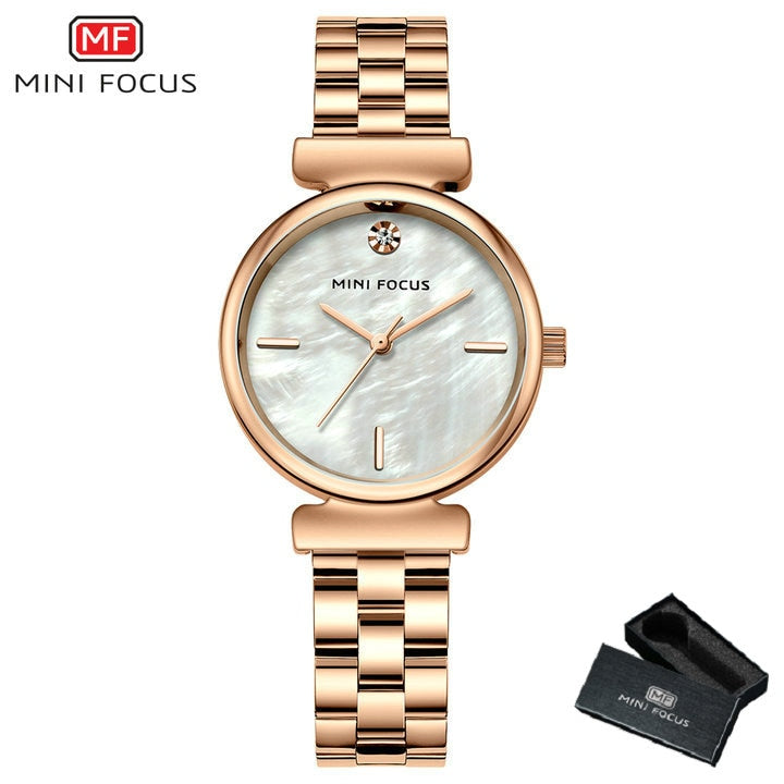 Rose Gold Watch For Women Watches 2020 Top Brand Luxury Pearl Marble Dial Simple Stainless Steel Strap zegarek damski MINI FOCUS