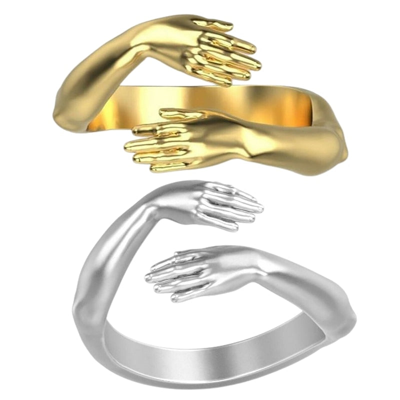 Romantic Love Hug Carved Hand Rings Creative Love Forever Open Finger Adjustable Hand Ring For Women Men Fashion Jewelry