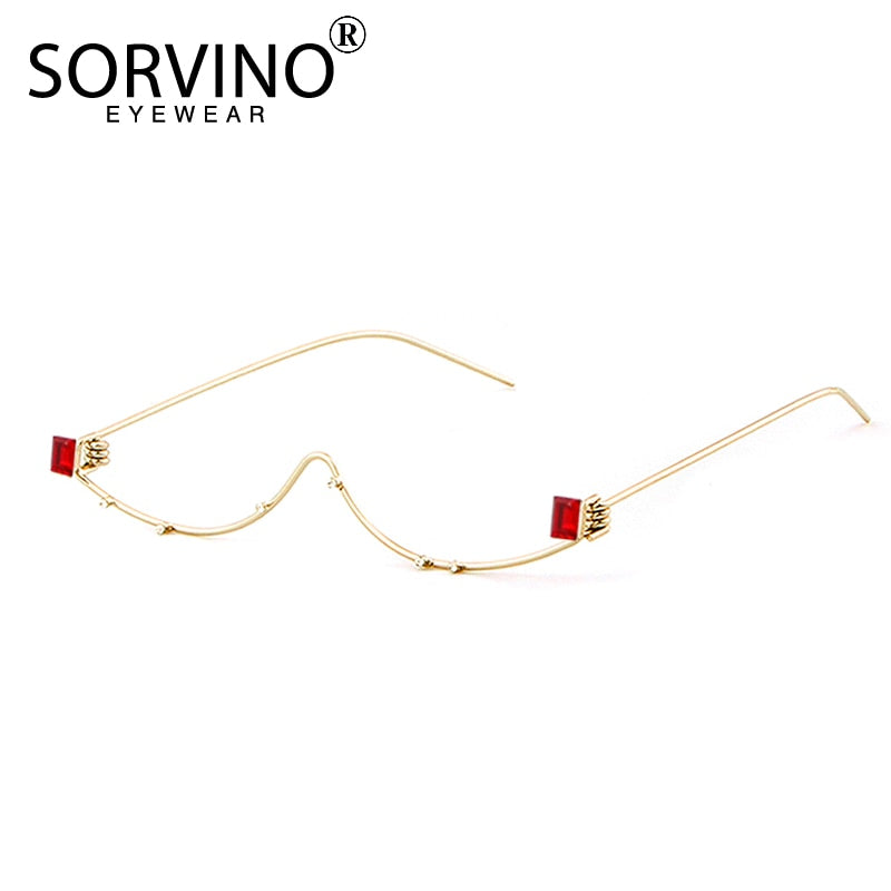 SORVINO 2020 Slim No Lens Cat Eye Glasses Frame Brand Designer Women Half Red Diamond Lensless Cateye Sunglasses SVN56